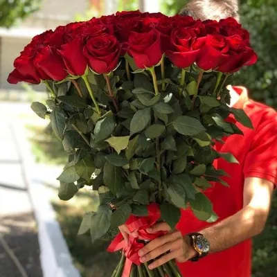 Букет из 51 красной премиум розы 70 см