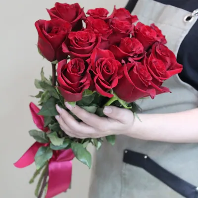 Букет 15 красных роз "Эксплорер" 50 см