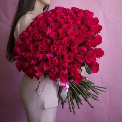 Букет из 101 розовой розы "Готча" 60 см
