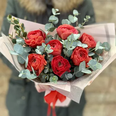 Букет из 7 красных ранункулюсов