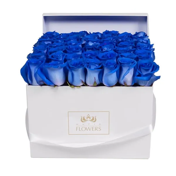 51 синяя роза в белой коробке