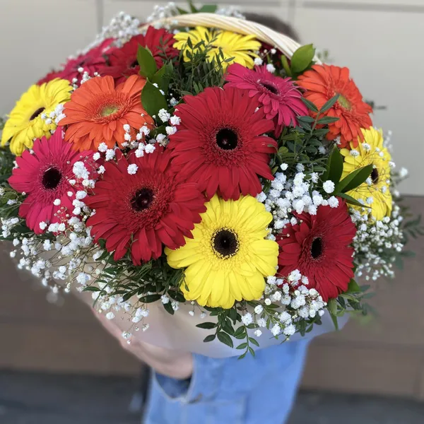 Корзина с герберой и гипсофилой