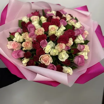 Букет из 101 нежной розы микс 45 см