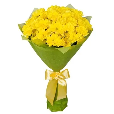 Букет из 7 желтых хризантем в оформлении