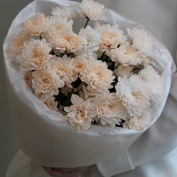 Букет из 5 персиковых хризантем.