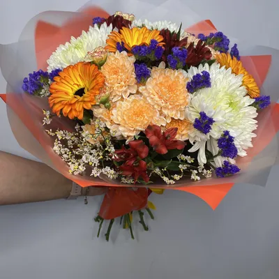 Букет с хризантемой и герберой "Солнечный день"