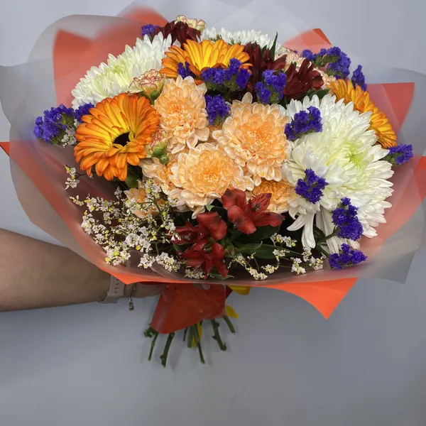 Букет с хризантемой и герберой "Солнечный день"